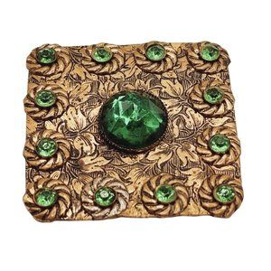 Vintage Early Possibly Czech Faceted Glass & Brass Brooch (A433)